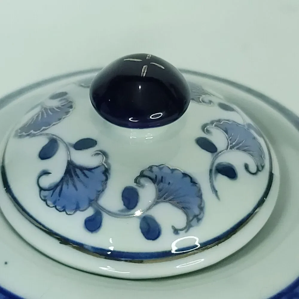Vintage Collectable Cobalt Blue and White Gold Accent Ceramic Teapot 6